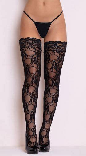 Black Floral Lace Thigh High Stocking