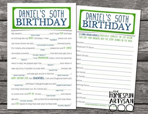Adult Birthday Mad Libs Teens Too Printable By Sizzleconedesign