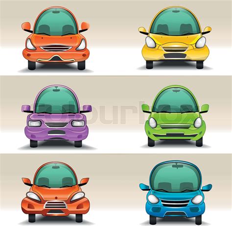 Colorful Cartoon Cars Front View Vector Stock Vector Colourbox