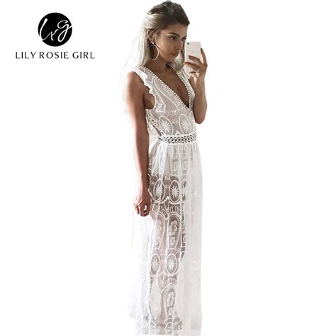 Sexy Hollow Out White Lace Dress Women Spring High Waist Sleeveless Backless Dress Elegant