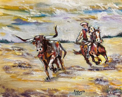 Bull And Cowboy Painting By Ryszard Ludynia Pixels