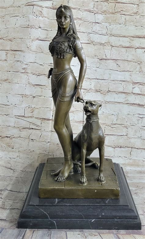 egypt nude queen cleopatra and big cat bronze art deco hot cast sculpture figure ebay