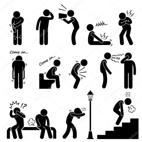 A Set Of Human Pictograms Representing The Symptoms And Signs Of Human