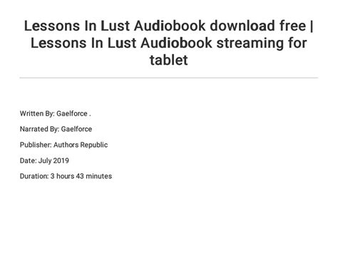 Lessons In Lust Audiobook Download Free Lessons In Lust Audiobook Streaming For Tablet