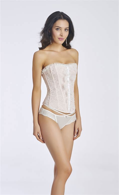 Elegant White Lace Strapless Overbust Corset Bustier N