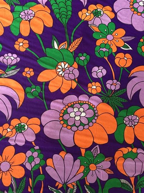 new 70s flanelette fabric psychedelic mod flower power retro unused pink orange bedding sheets