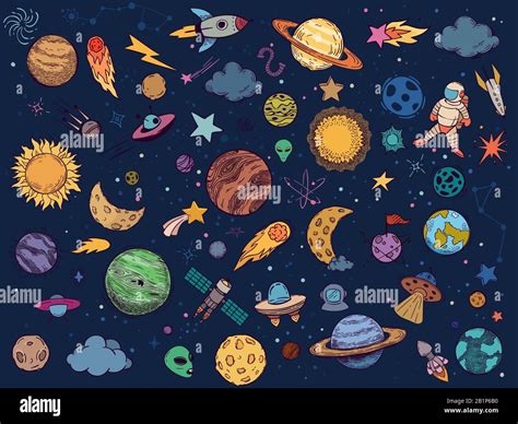 Color Space Doodle Astrology Planets Colorful Space And Hand Drawn