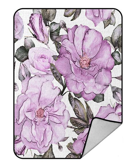 Abphqto Purple Flowers And Leaves On White Floral Flower Rose Fleece