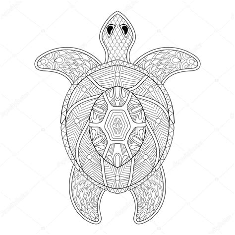 Turtle In Zentangle Style Freehand Sketch For Adult Antistress Stock