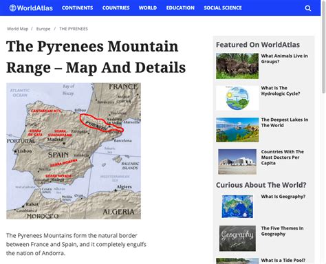 Pyrenees Mountains World Map Europe Continents And Countries South