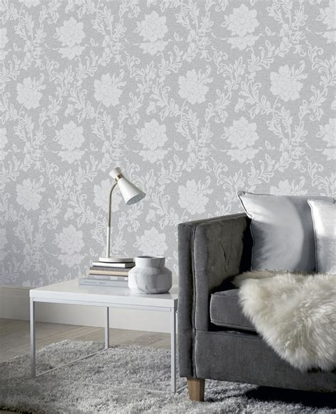 Arthouse Calico Floral Metallic Wallpaper Greysilver Maz Decor