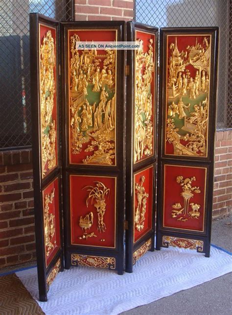 4 panel victorian wooden screen room divider foldable paravent partition. chinese screens room dividers | Antique Chinese Carved ...