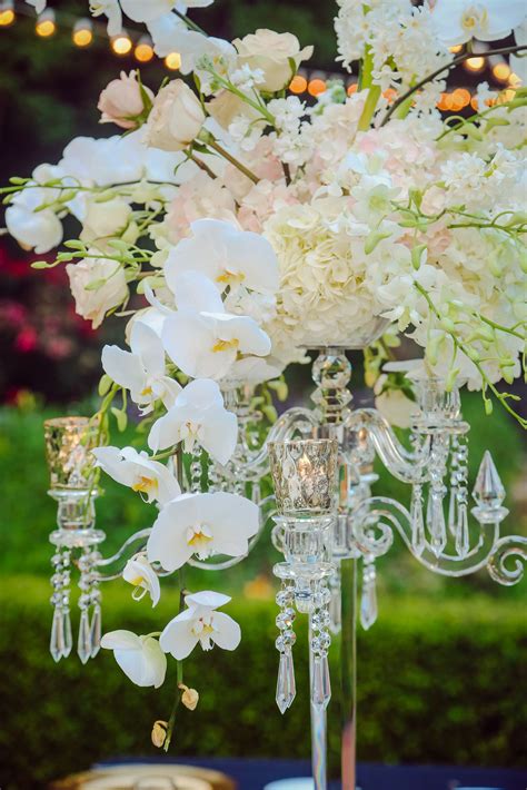 Elegant Cascading Orchid And Crystal Centerpieces Wedding