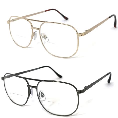 1 Or 2 Pairs Metal Frame Pilot Bifocal Reading Glasses Large Bifocal Section Ebay