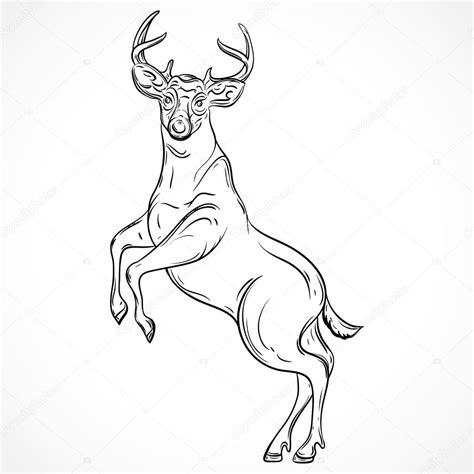 Deer Standing On Hind Legs Vintage Vector Hand Drawn Illustration In