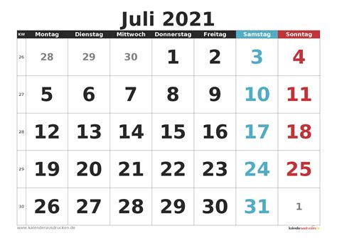 Vervollständigen sie die kalender mit pdf und fügen sie ihren terminen oder veranstaltungen. Kalender Juli 2021 zum Ausdrucken mit Ferien - Kalender ...