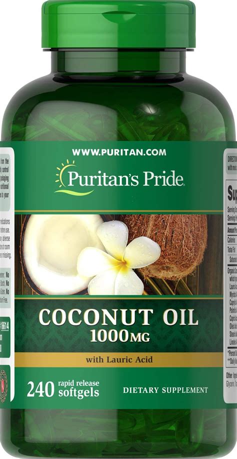 Coconut Oil 1000 Mg 240 Rapid Release Softgels By Puritans Pride