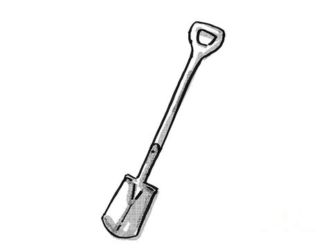 Border Spade With D Handle Garden Tool Cartoon Retro Drawing Digital