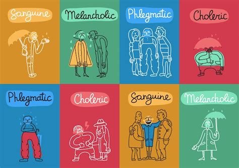 Free Vector Temperament Colorful Illustration Cards Set With