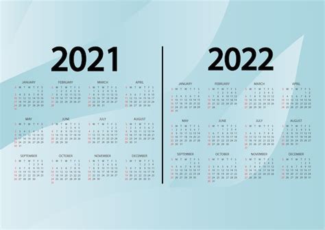 Calendario 20212022 Años La Semana Comienza El Domingo Plantilla De