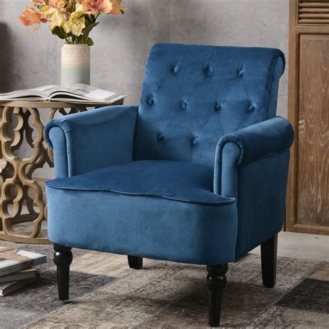 Button Tufted Accent Armchairs Living Room Roll Arm Velvet Chair Club