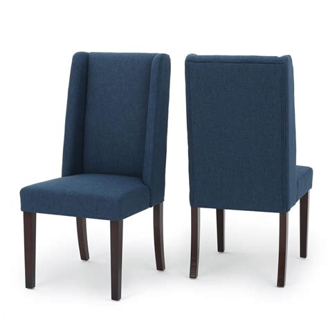 Available in many colors and heights to fit your dining table. Noble House Braelynn Navy Blue Fabric Wing Back Dining ...