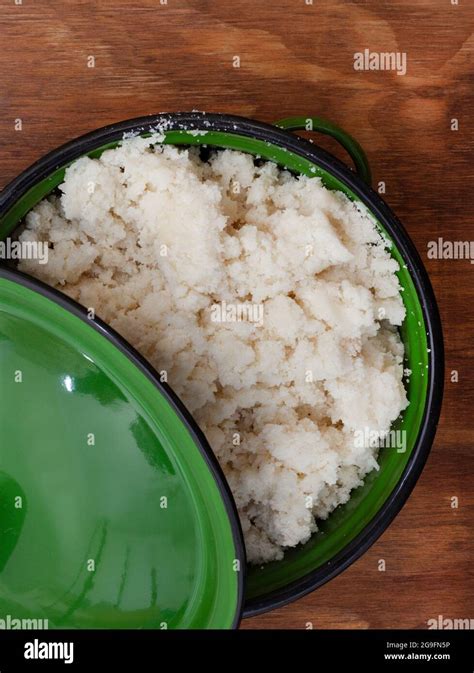 Traditional South African Maize Meal In Rustic Green Pot Stock Photo