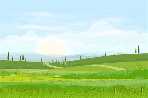 Premium Vector Cartoon Nature Landscape Background Of Green Hills