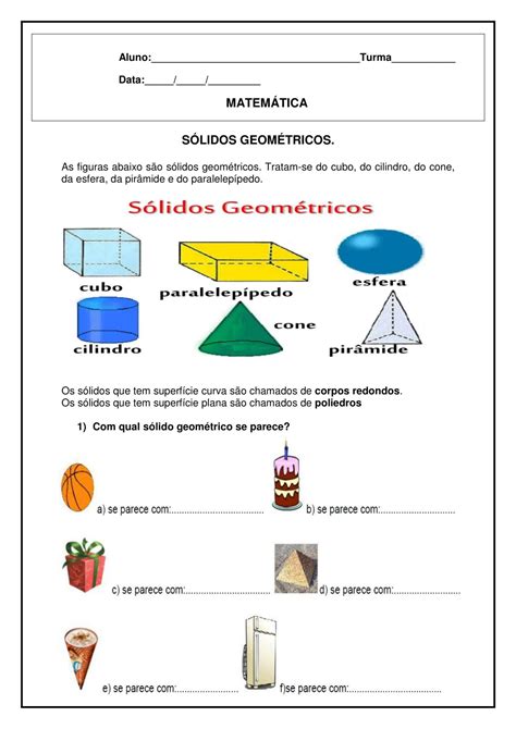 Atividades Sobre Solidos Geometricos 5 Ano