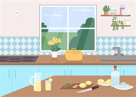 Kitchen Counter Flat Color Vector Illustration By Ntl Studio