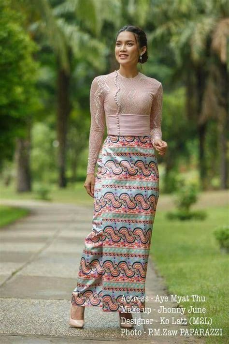 104 Myanmar Burmese Traditional Lace Dresses Fashion 2d Myanmar