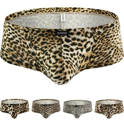 Ikingsky Mens Leopard Cheeky Boxer Sexy Mini Cheek Underwear Low Rise