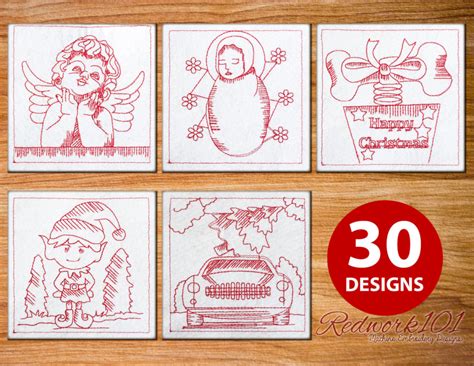 Christmas Redwork Bundle 3 30 Designs 5 Sizes Products Swak