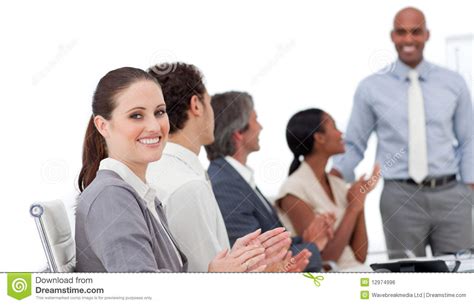 Achievement angry angry worker balance bargaining business business man business people business person business woman businessman businesswoman chatting clock coloring page. Business People Clapping A Good Presentation Stock Photo ...