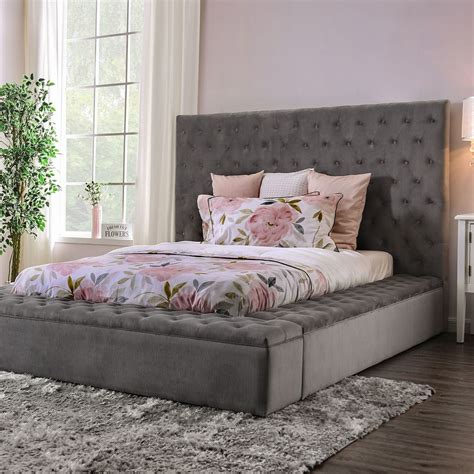 Furniture Of America Davida Gray Queen Size Bed Cm7897gy Bed Furniture Upholstered Platform