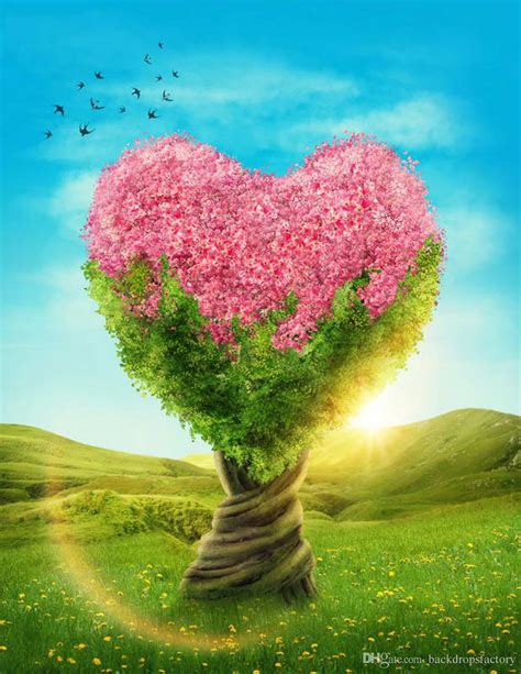 Heart Shaped Tree Backdrops With Pink Flowers Sunshine