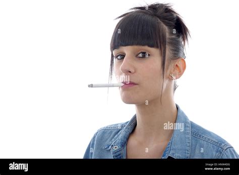 Pretty Young Woman Smoking Cigarette Stock Photo Alamy