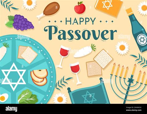 Happy Passover Illustration With Wine Matzah And Pesach Jewish Holiday