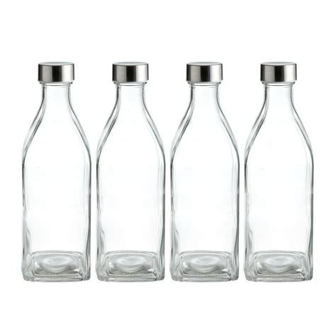 34 Oz Square Glass Water Bottles Stainless Steel Leak Proof Lid Bpa