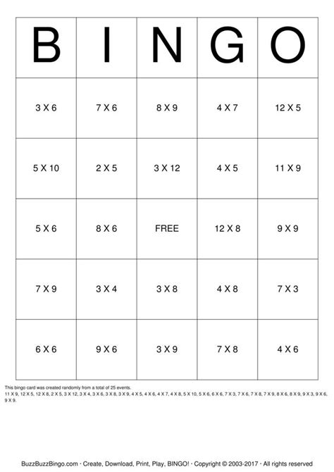 Math Multiplication Bingo Cards To Download Print And Customize