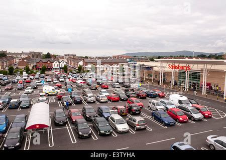 Aerial view of Sainsbury car park at Meadow Bank, Stand Road, Derry