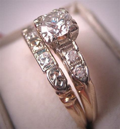 Antique Diamond Wedding Ring Set Vintage Art Deco White Gold Etsy