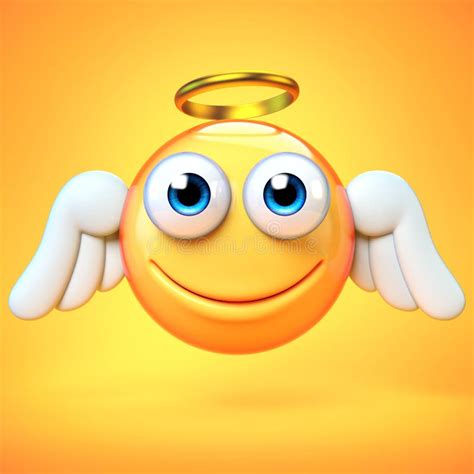 Angel Emoji Isolated On Yellow Background Emoticon With Wings And Halo