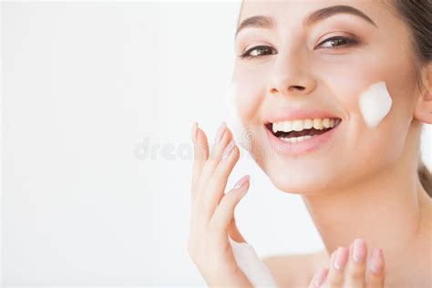 Beauty Face Care Woman With Cream On Facial Skin Stock Image Image