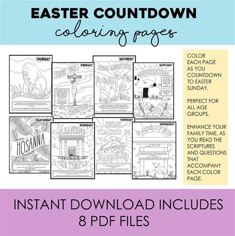 Digital Easter Color Page Countdown Instant Download Includes Etsy