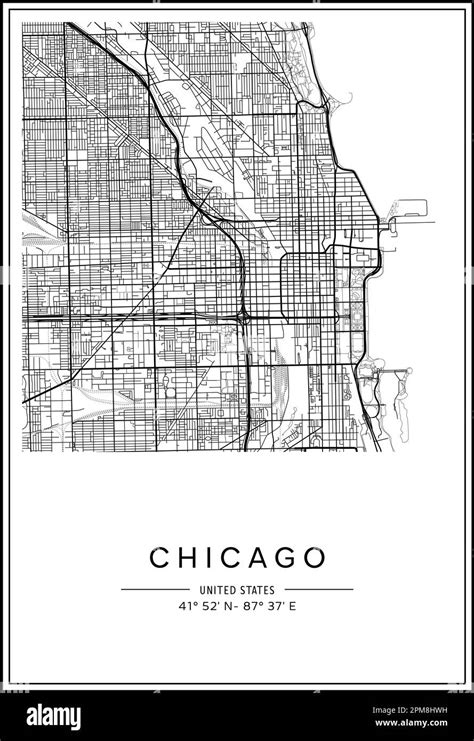 Black And White Printable Chicago City Map Poster Design Vector