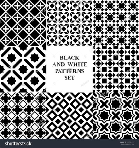 Black White Geometric Tiles Seamless Patterns Stock Vector 331502279