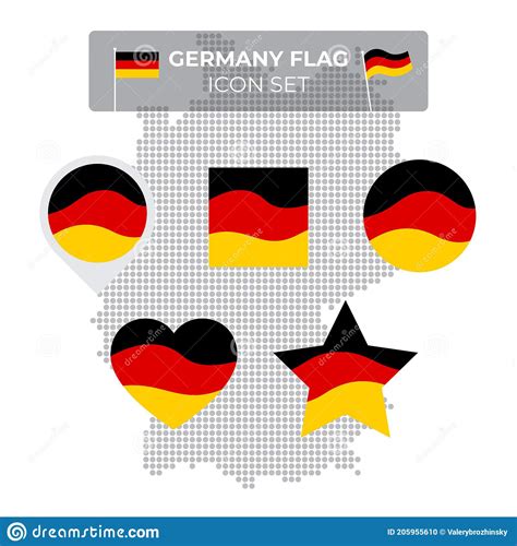 Germany Flag Icons Set In The Shape Of Square Heart Circle Stars