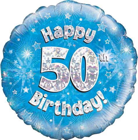 18 Happy 50th Birthday Blue Holographic Oaktree Foil Balloon Bargain