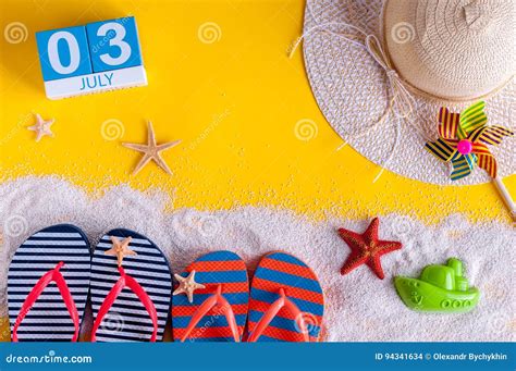 July 3rd Image Of July 3 Calendar With Summer Beach Accessories And